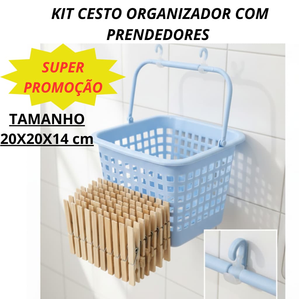 PRENDEDORES DE ROUPA DE MADEIRA + CESTO GRANDE MULTIUSO, GRAMPO DE MADEIRA, PREGADORES DE ROUPA.