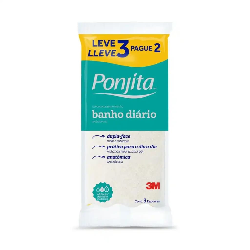 Ponjita 3M Esponja de Banho Diário – Leve 3 Pague 2 | (cores aleatórias)