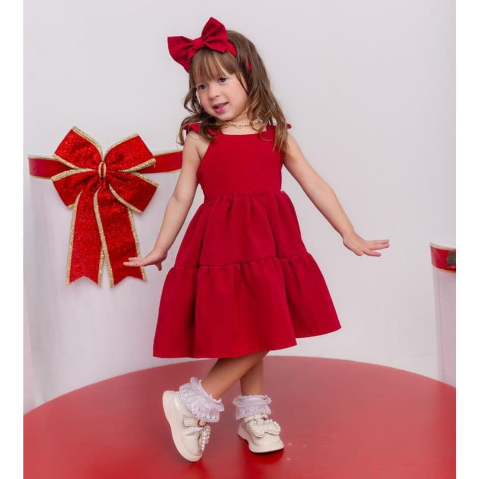 Vestido Maria Infantil Festa Menina Princesa Luxo Lançamento casual VERMELHO NATAL FESTA E ANO NOVO