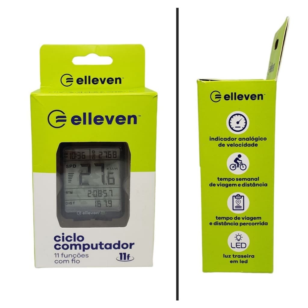 Velocimetro Bicicleta Elleven Ciclo Computador 11 Funções C/fio Preto