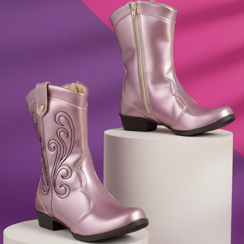 Bota Infantil Texana Menina Bico Fino Bordada Botinha Country Coturno Blogueirinha Figueiroa