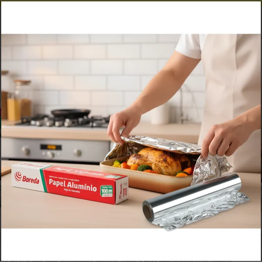 Rolo Papel Alumínio 100 Metros x 30 cm| Bobina Alumínio Cozinha Assar e Conservar Alimentos