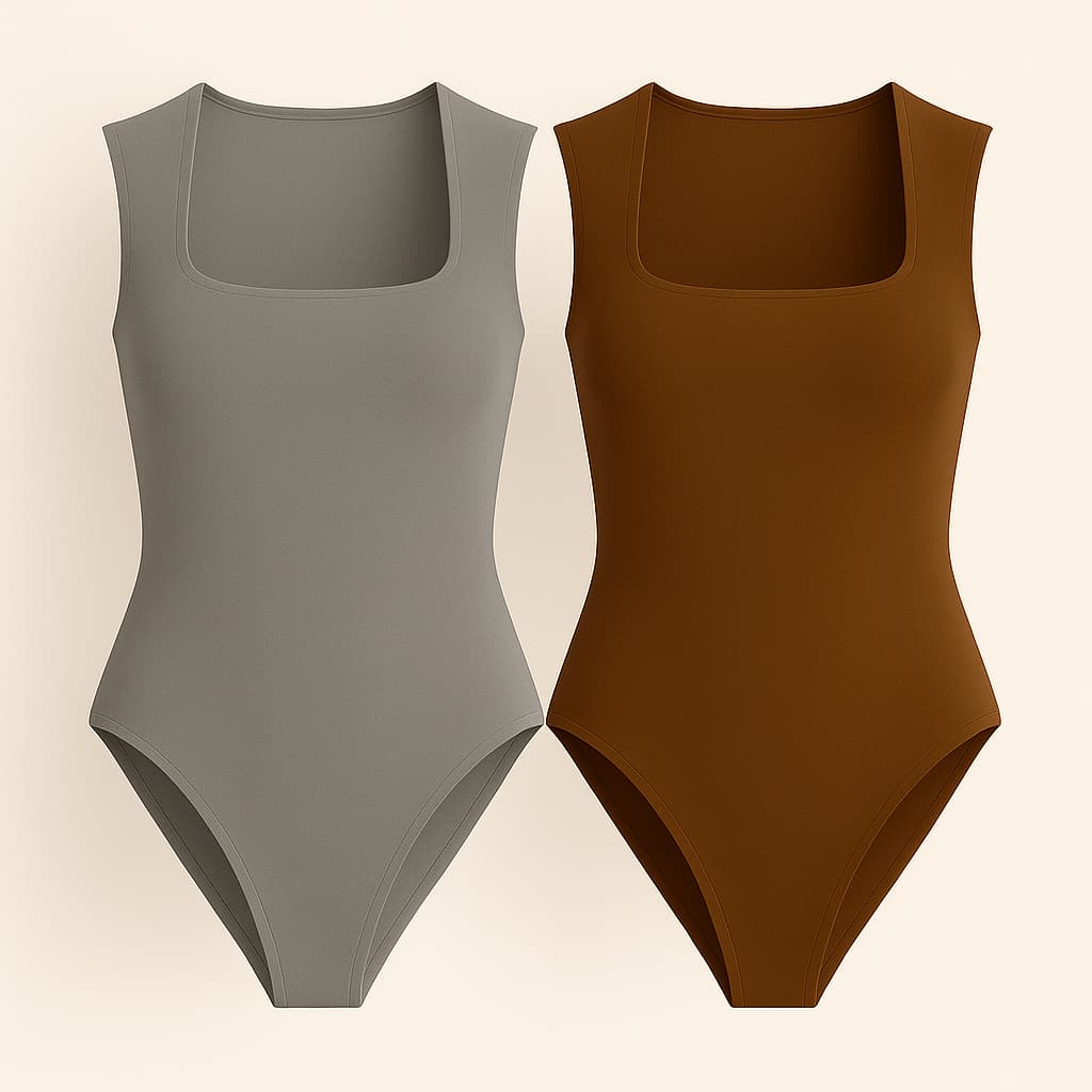 Kit 2 Bodys Femininos Regata Suplex Decote Quadrado Com Forro Duplo Alças Grossas Elegante