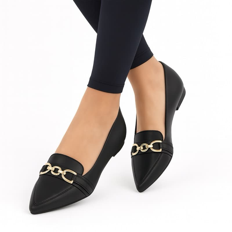 sapatilha feminina mocassim preta bico fino sapato