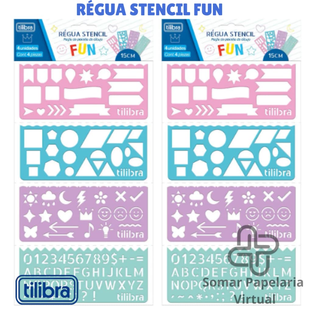 Régua Stencil Fun - Blister com 4 unidades - Tilibra