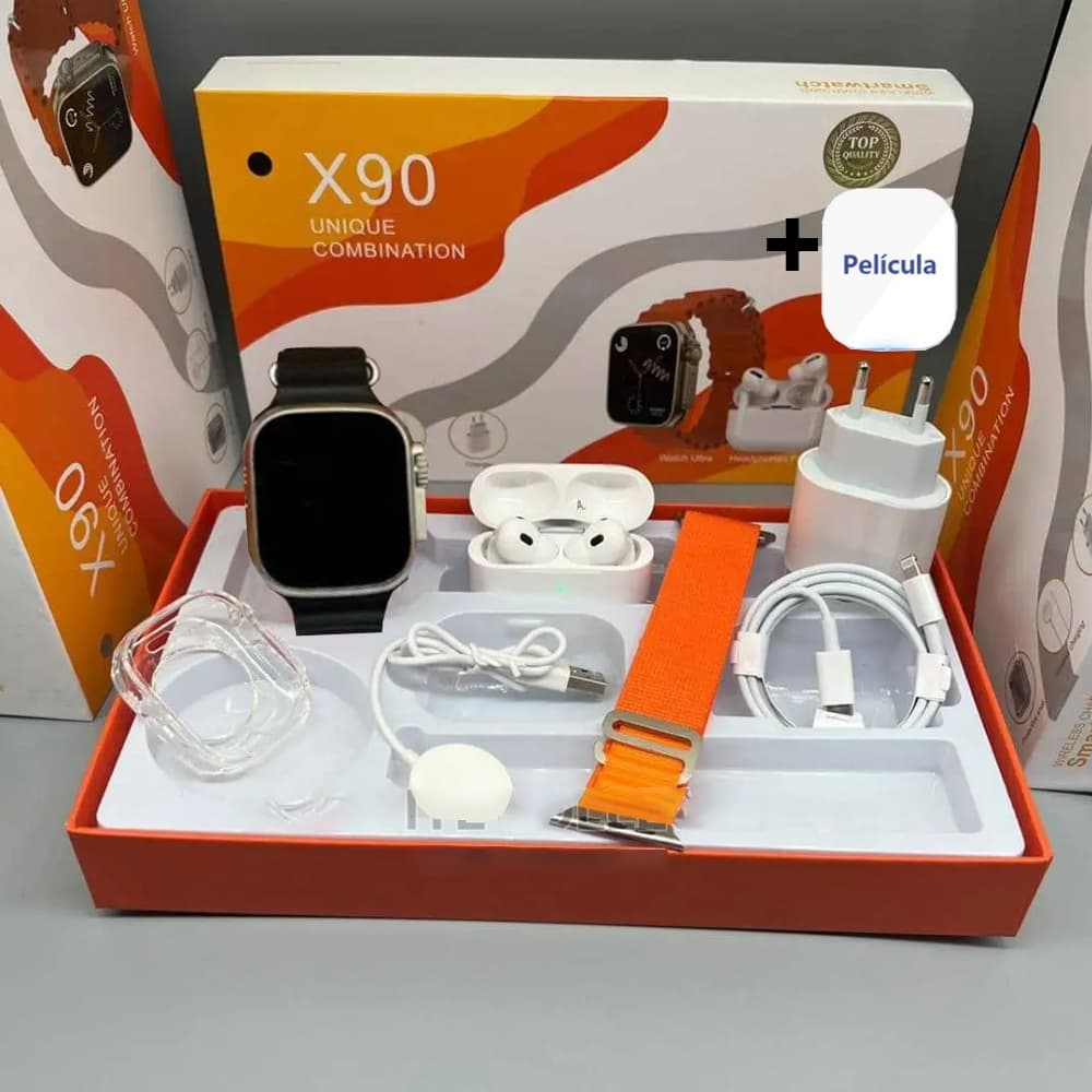 Smartwatch 2025 Novo X90 2.2 Polegadas Para IOS Android Completo 7 em 1 I15 TWS