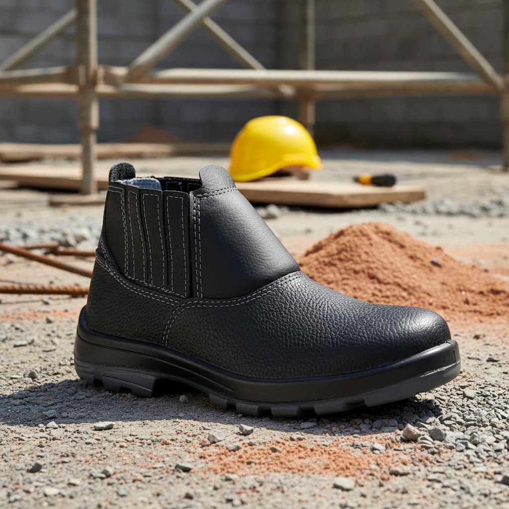 Botina Bota de Segurança Couro Elástico Bico Aço Bracol Para Trabalho Proteção Epi