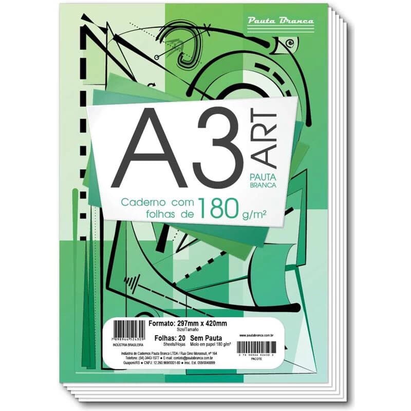 Bloco Desenho Técnico A3 Sem Margem Art 20 Folhas Branco 180g Pauta Branca