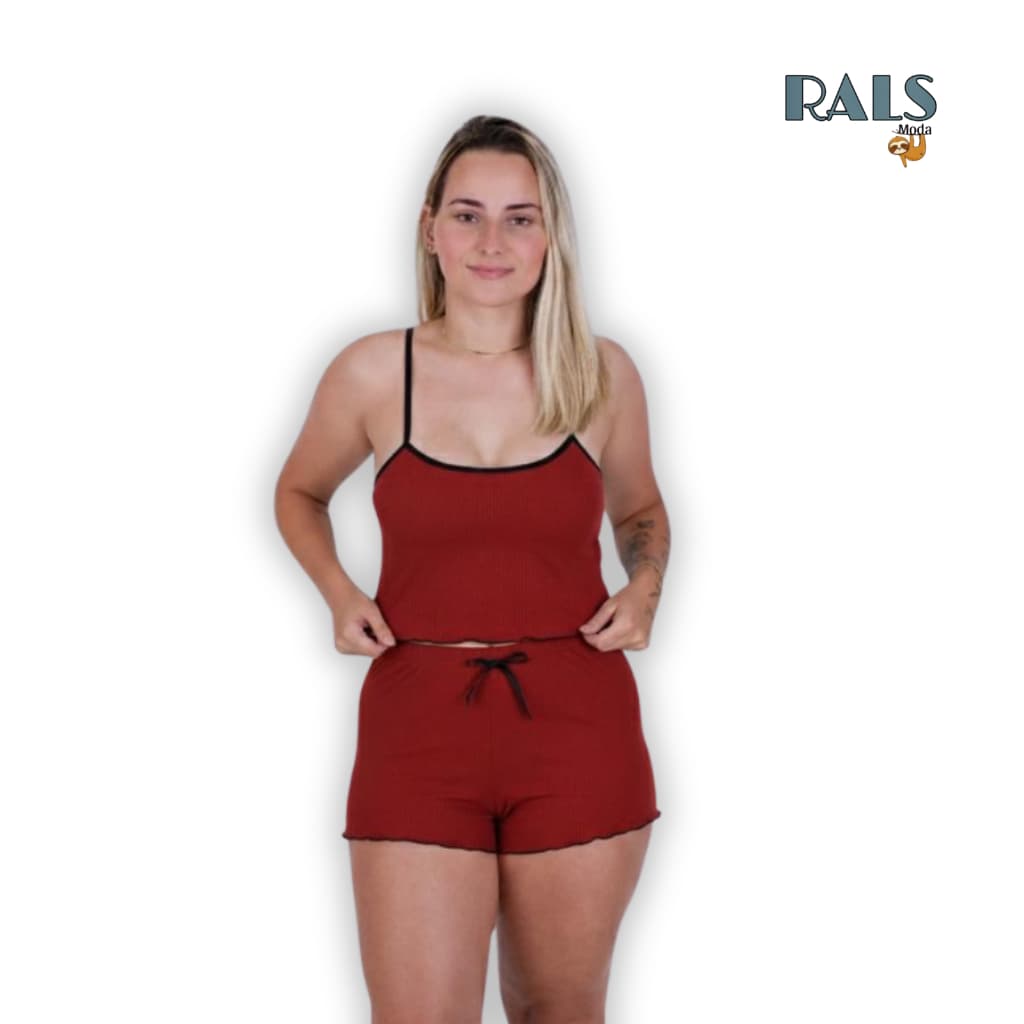 Conjunto de Pijama Baby Doll, Short Dool de Cropped e Shortinhos Blogueirinha