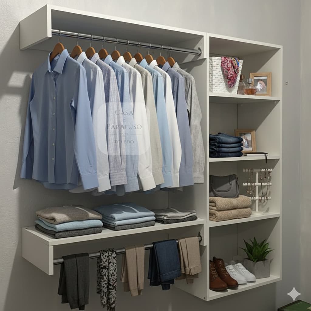 Arara Suspensa de Parede com Cabideiro – Closet Aberto Organizador de Roupas -67