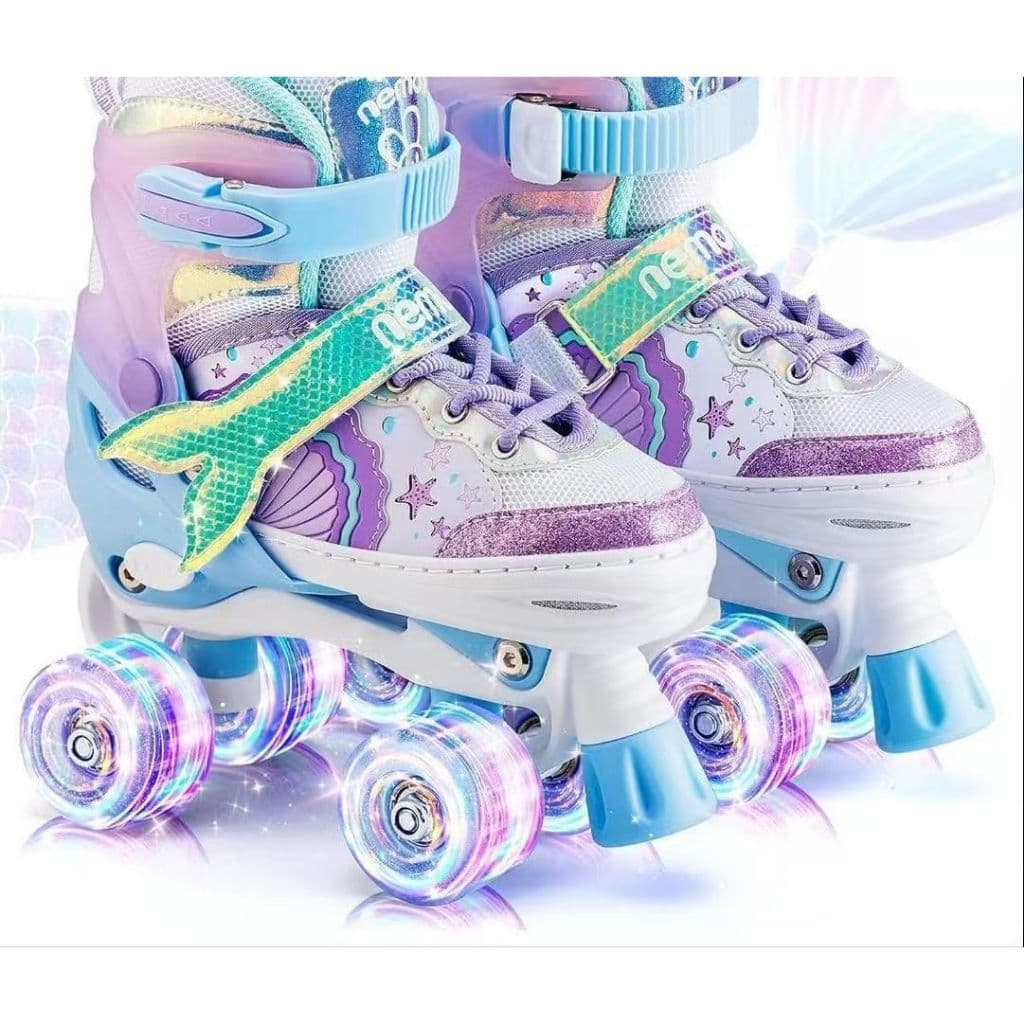 Patins Infantil Roller 4 Rodas ARCO ÍRIS Com Luz De LED E Glitter Modelo Premium+Promoção
