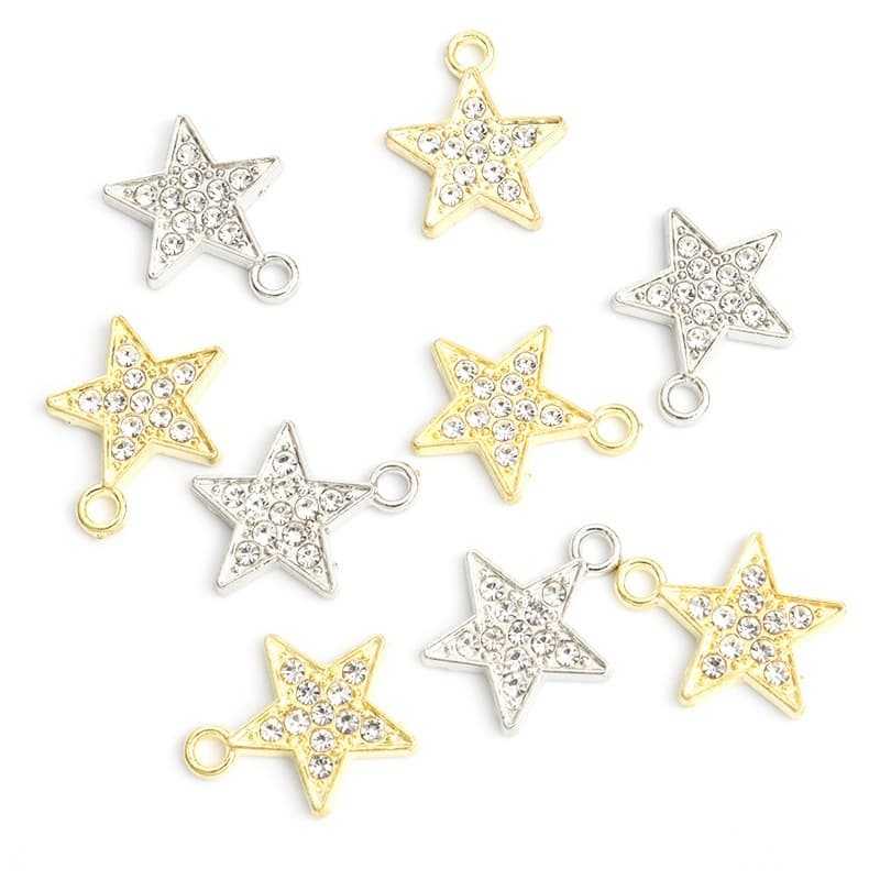 Pingente Estrela Com Strass Banha Zamac Ouro/Prata  Material Metal e Vidro Kit 20 Peças