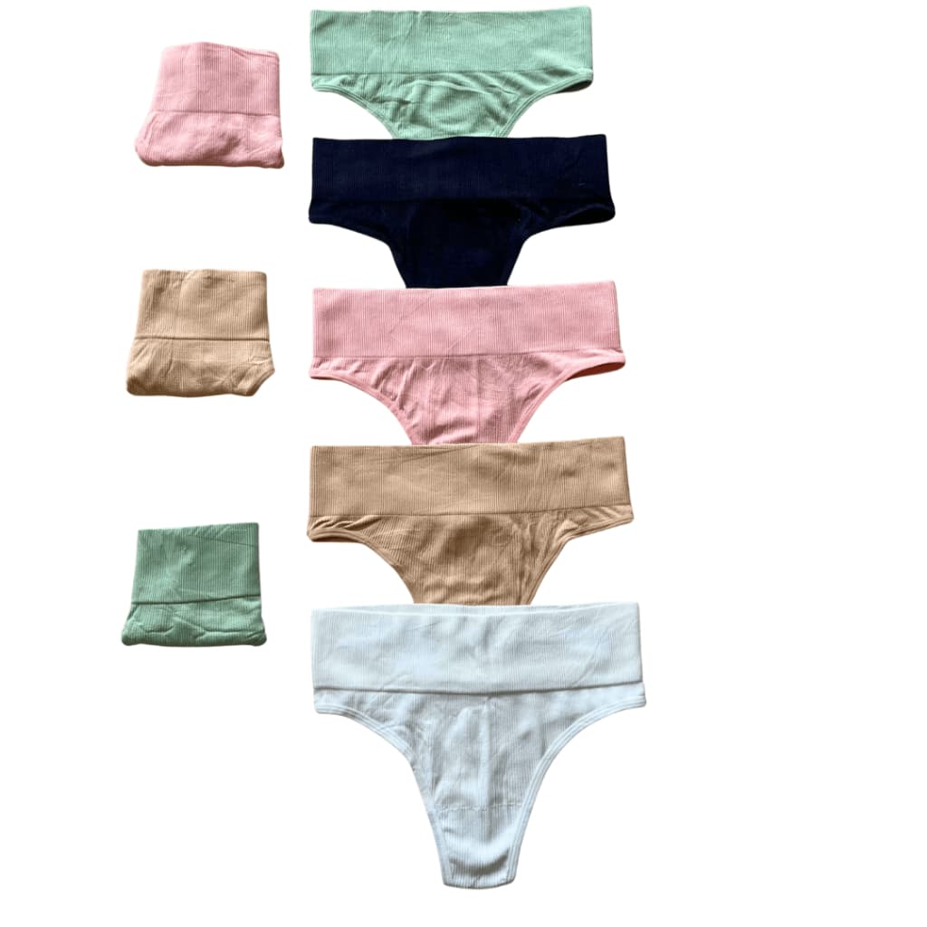 Kit Calcinha  Cos Alto 7cm Fio Canelada Tanga Fio Dental Conforto Aperta Barriga