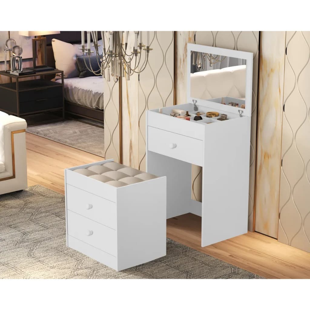 penteadeira camarim com espelho gavetas e com banqueta envio rapido