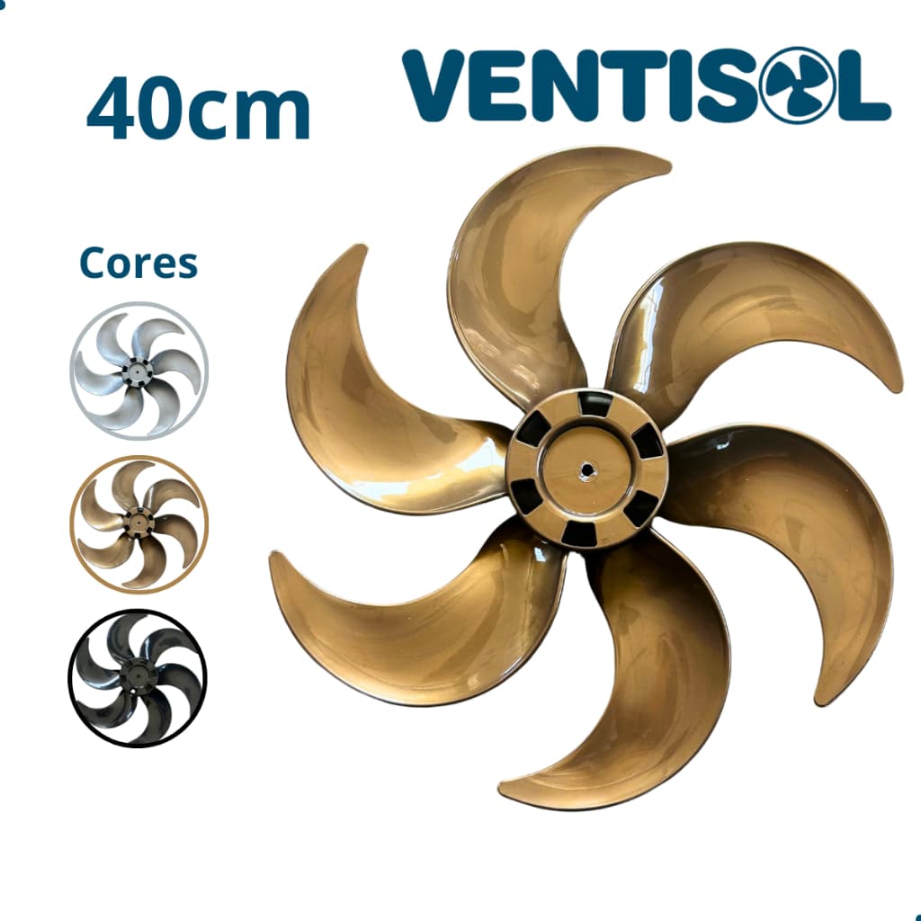 Hélice Ventilador Ventisol 40cm 6 Pas Eixo Redondo Dourado Prata Turbo Original