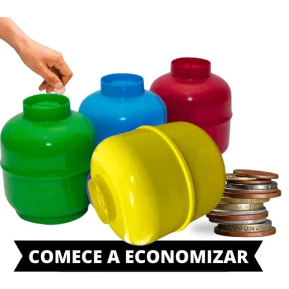 Cofrinho Plástico Médio/P 12x09cm – Modelo Botijão de Gás | Cofre para Moedas