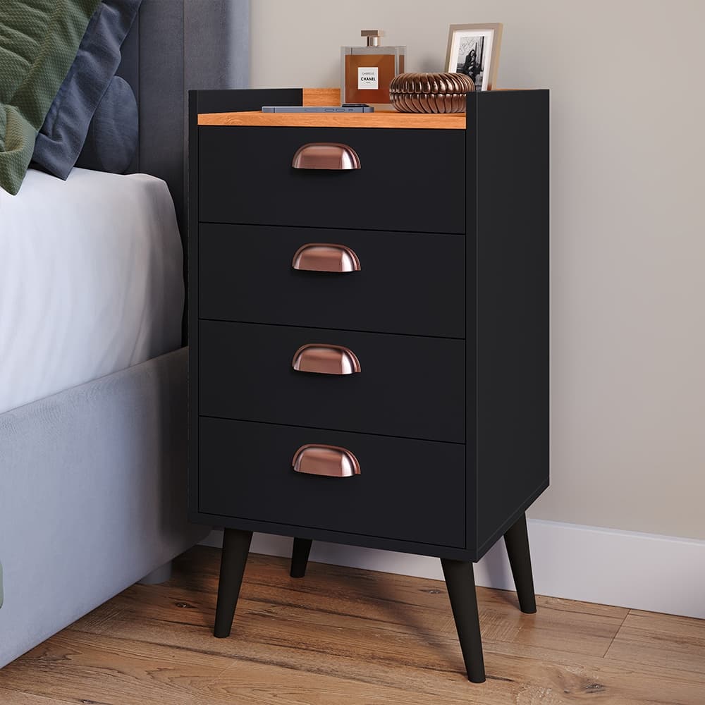 Mesa de cabeceira luxo pés em PVC puxador concha 4 gavetas quarto MONET - UNA