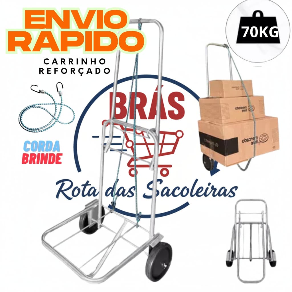 Carrinho de Carga Cooler Caixa Dobrável Plataforma Até 70kg Cromado Carrinho Maleiro Praia Cooler