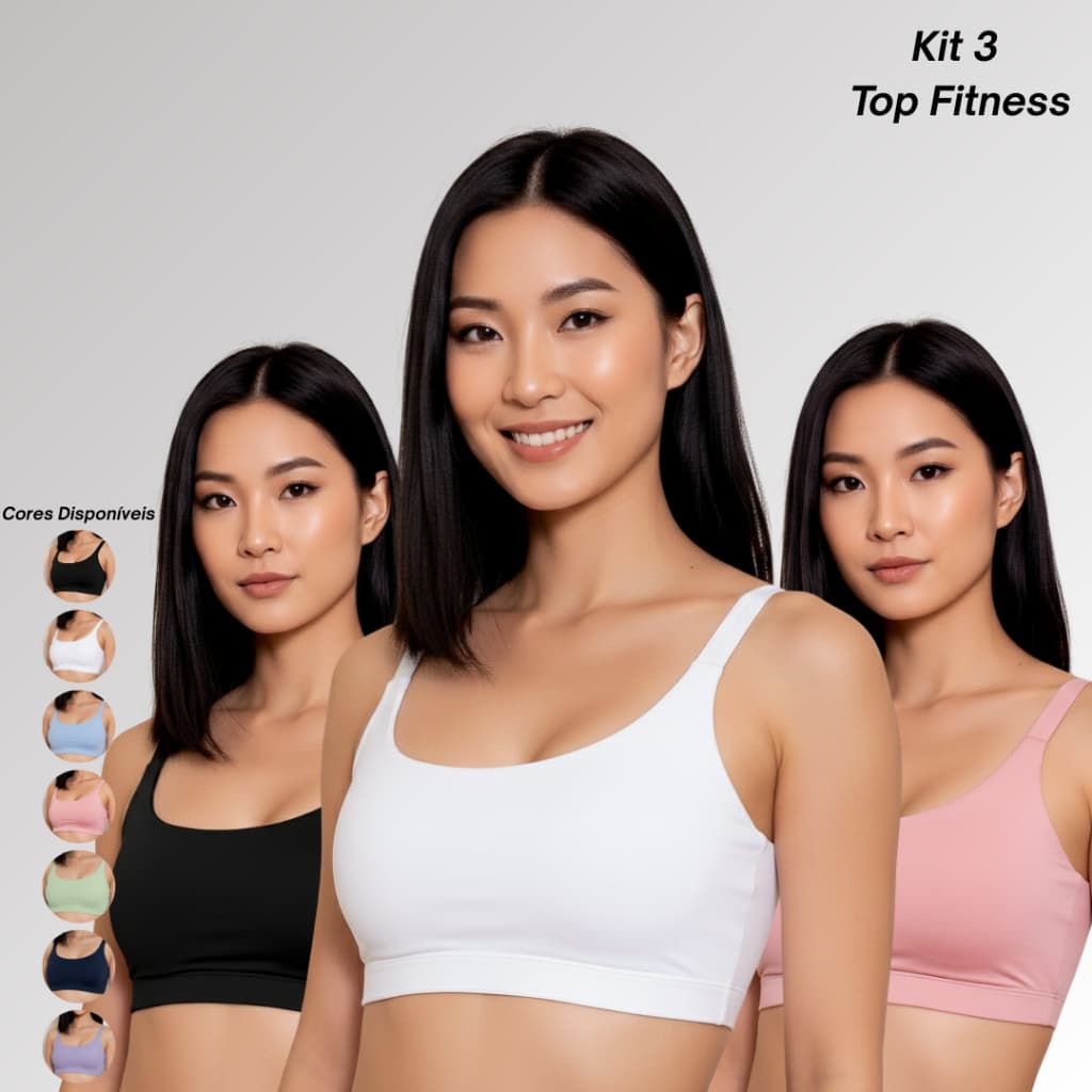 Kit 3 Top Fitness Esportivo Bojo Removível Confortável Dia-a-Dia Feminino