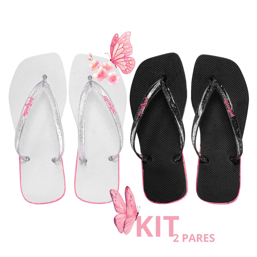 Kit Chinelo Feminino Traserinha Casual Branco Preto Confortável