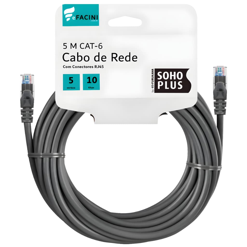 Cabo de Rede eFacini CAT6 Furukawa 100% Cobre, Anatel 5 Metros