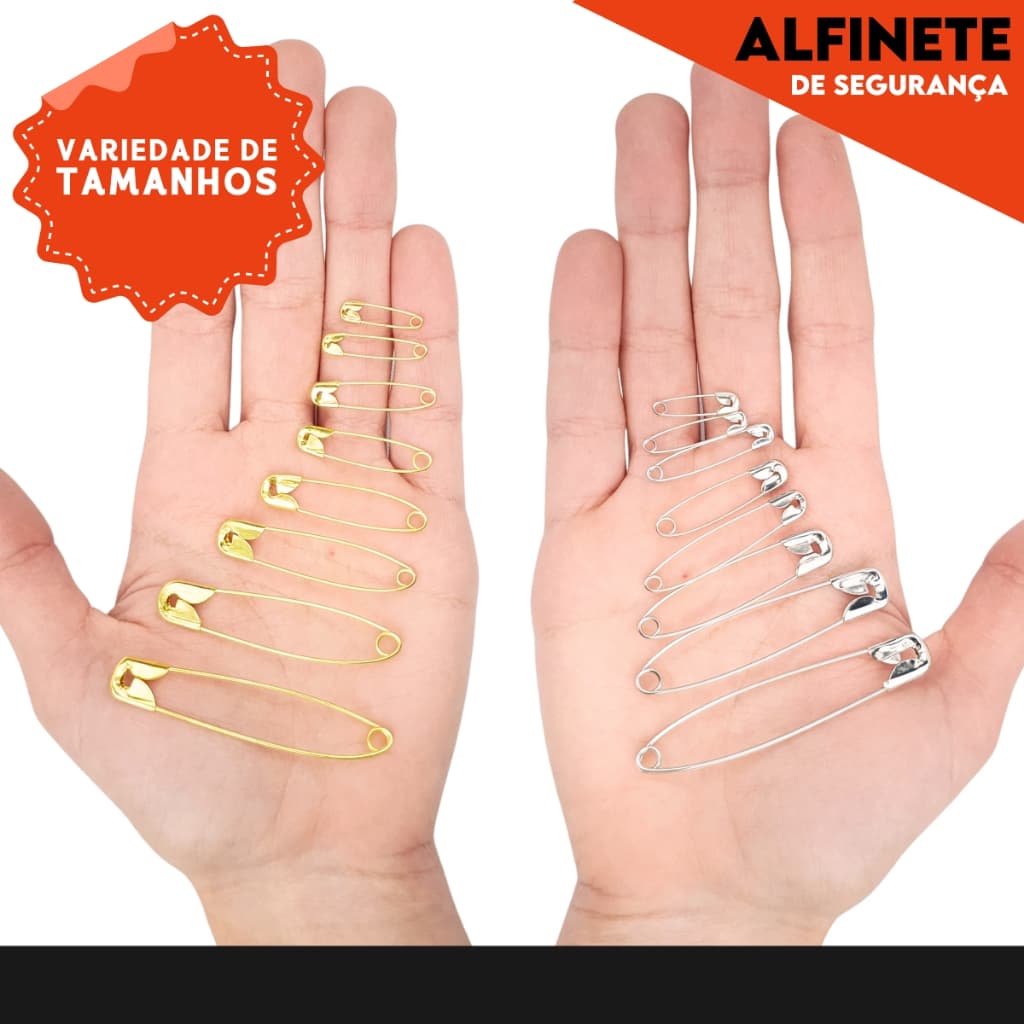 Alfinete de Segurança - Ouro/Prata - Pacote com 100/50 UN - Diversos Tamanhos - CRIAR