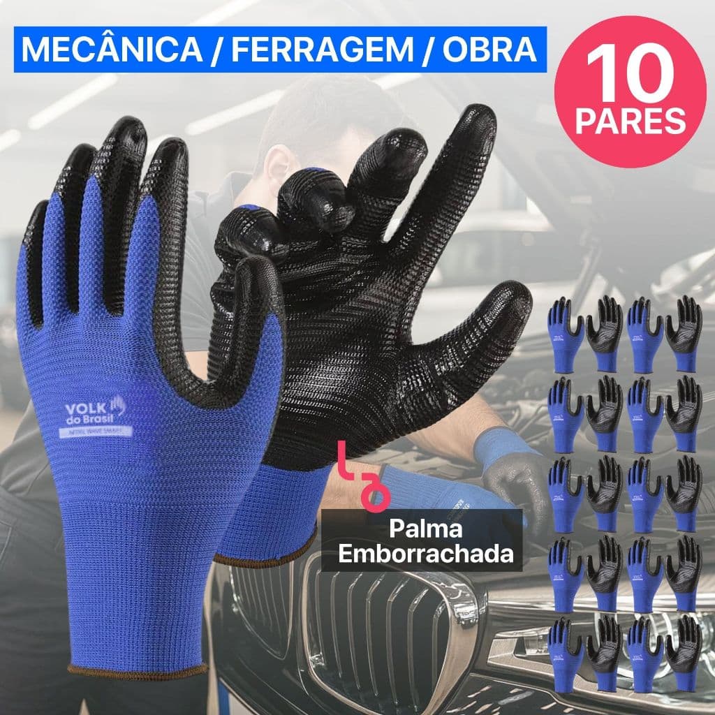 Kit 10 Luva Nitril Wave Smart Latex Banho Nitrilico Volk Azul Multitato Mecanica Obra Montagem