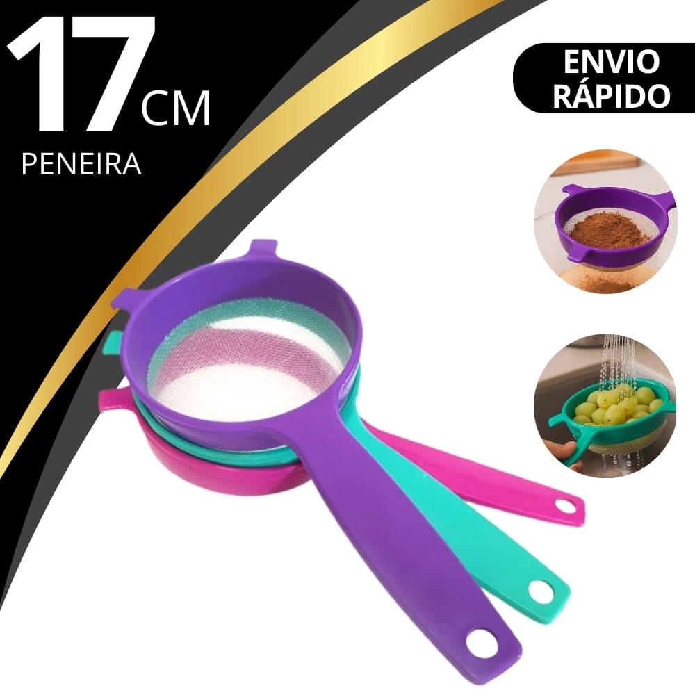 Peneira de Plástico Cozinha Coador 17cm Cabo Reforçado
