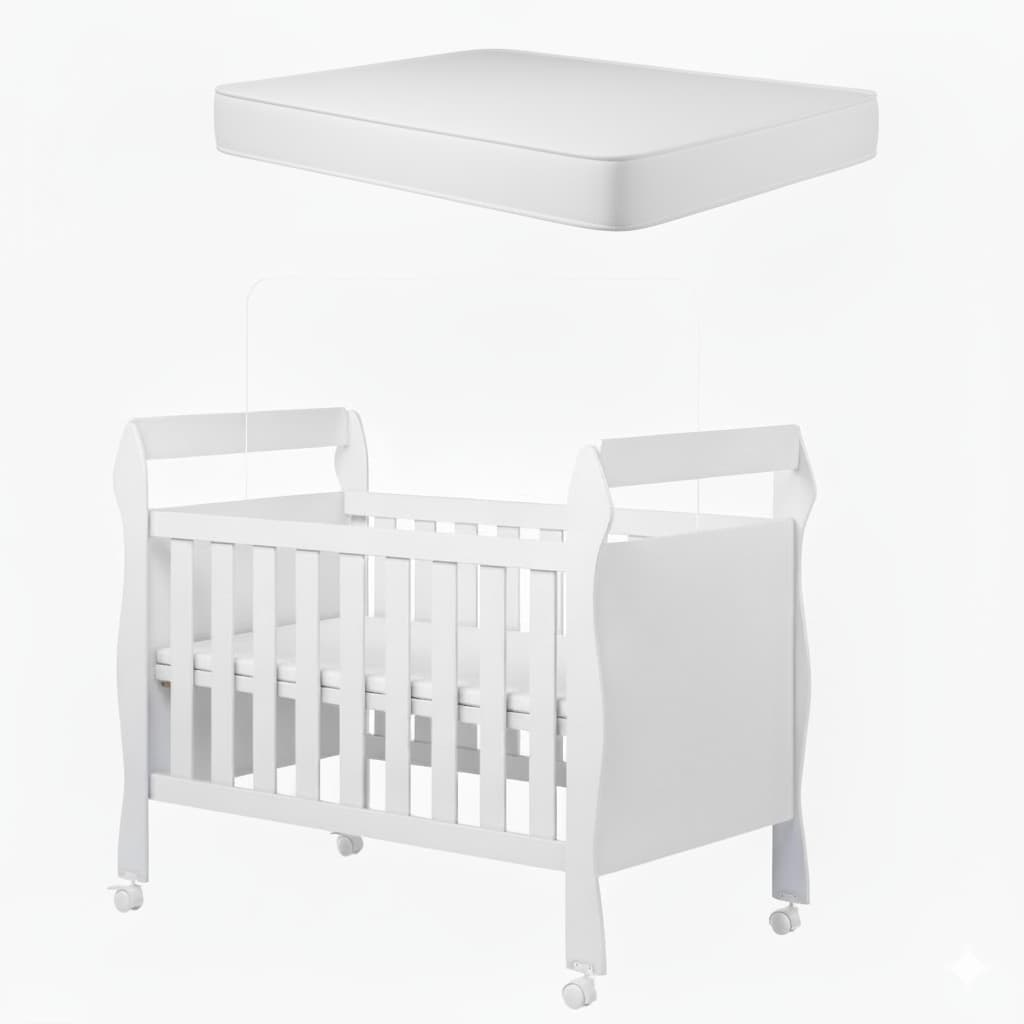Berço Americano Soninho Branco/Amadeirado Com Rodízios Vira Mini Cama Colchão Incluso Multifuncional
