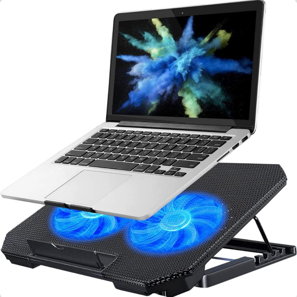 Suporte 2 Coolers Notebook Ventoinhas Fans Potentes Base Refrigerada Mesa Laptop