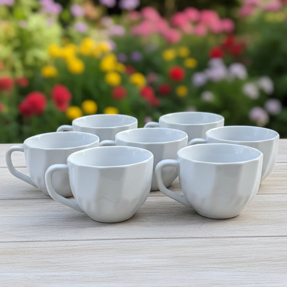 Conjunto 6 Xicaras Porcelana 200ml Café Tarde Chá Manhã Elegante Presente