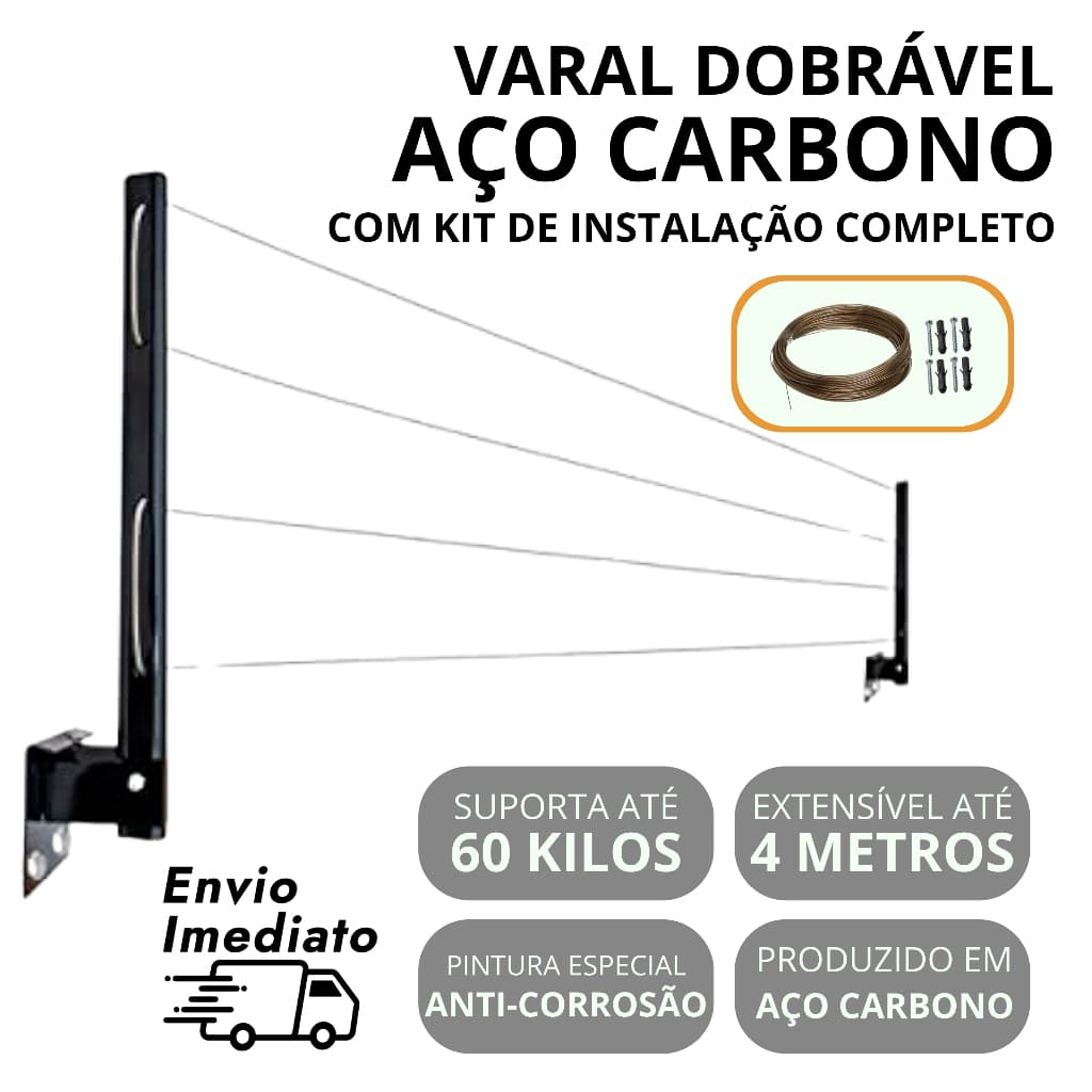 Varal De Roupa De Parede Retrátil Dobrável Em Aço Reforçado + Kit Instalação - Envio Imediato