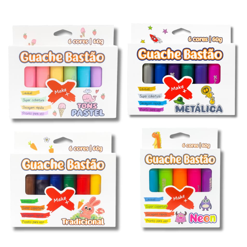 Tinta Guache em Bastão 6 Cores Variadas Super Cobertura Pronto Uso