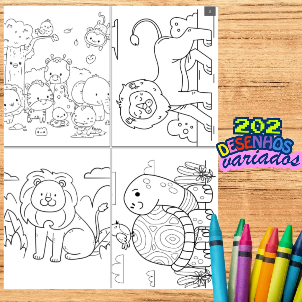 200 Desenhos para Colorir Animais Infantil Educativas Crianças Pintura Safari Fazenda Zoológico