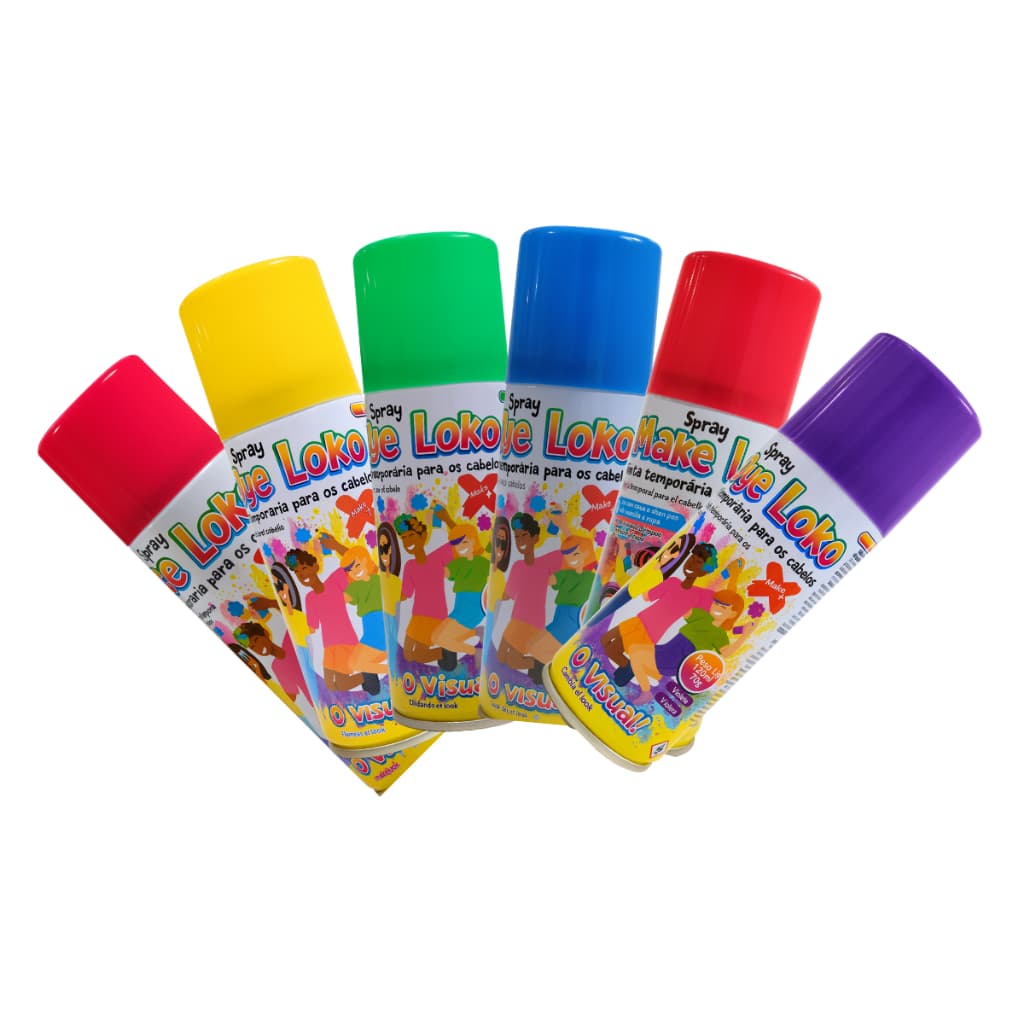 Spray Colorido Make Loko 120ml Tinta Temporária Para Cabelo Fantasia Festa Carnaval Coloração Variadas Cores