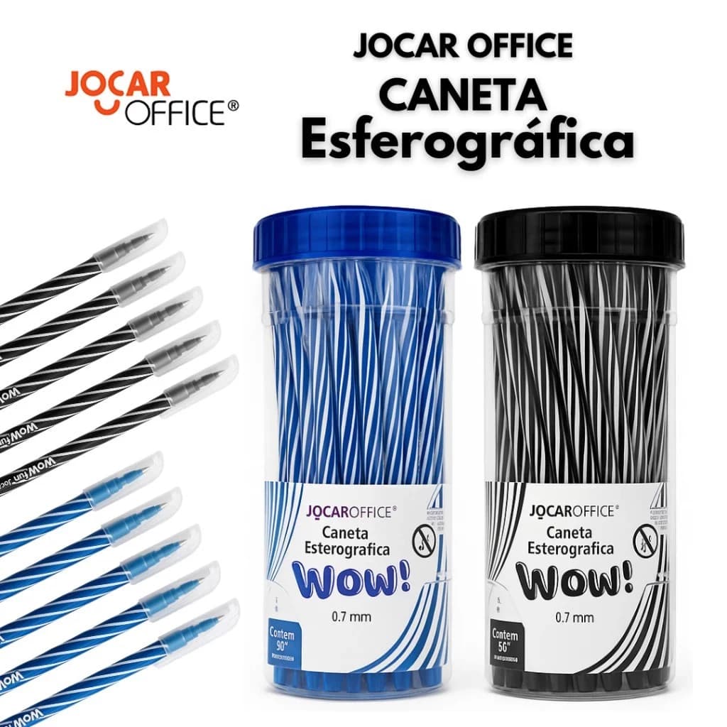 Kit Caneta Esferográfica Wow Fun 0.7 Preta+Azul Jocar Office - Leo&Leo