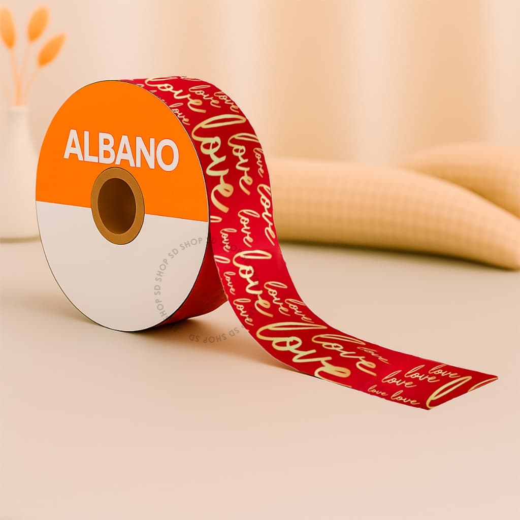 Fita Maxi Albano Love Vermelho Ouro 32mm x 100metros Laço Para Presente Dia Dos Namorados Amor