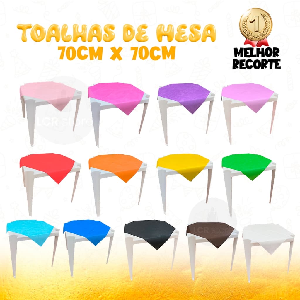 Kit 5|10|15|16|20 Toalhas de Mesa TNT Festa Infantil Cores Vivas Grosso Cobre Mancha Quadrado 70x70