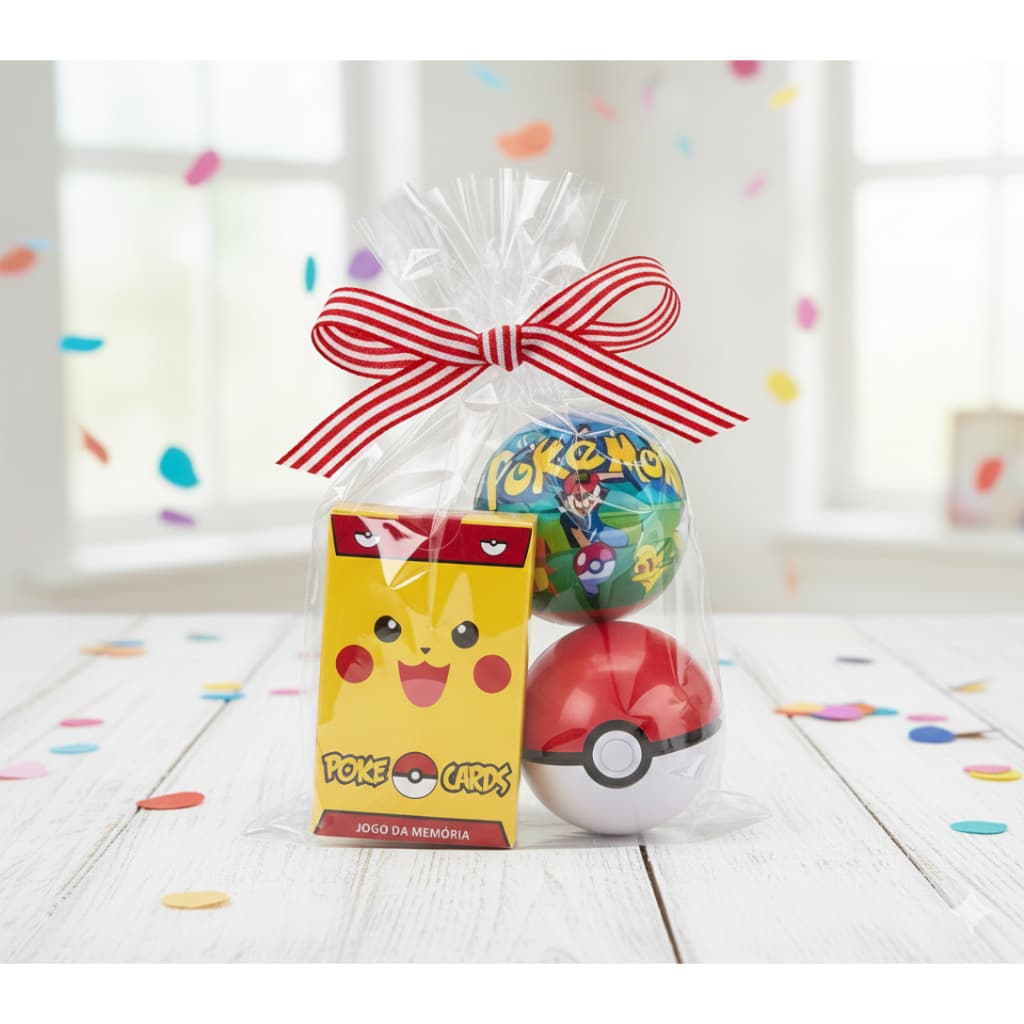20 Jogo da memoria Poke - Cards + 20 Dedoche Pokemon Lacrado Lembrancinha Pokebola Pokémons