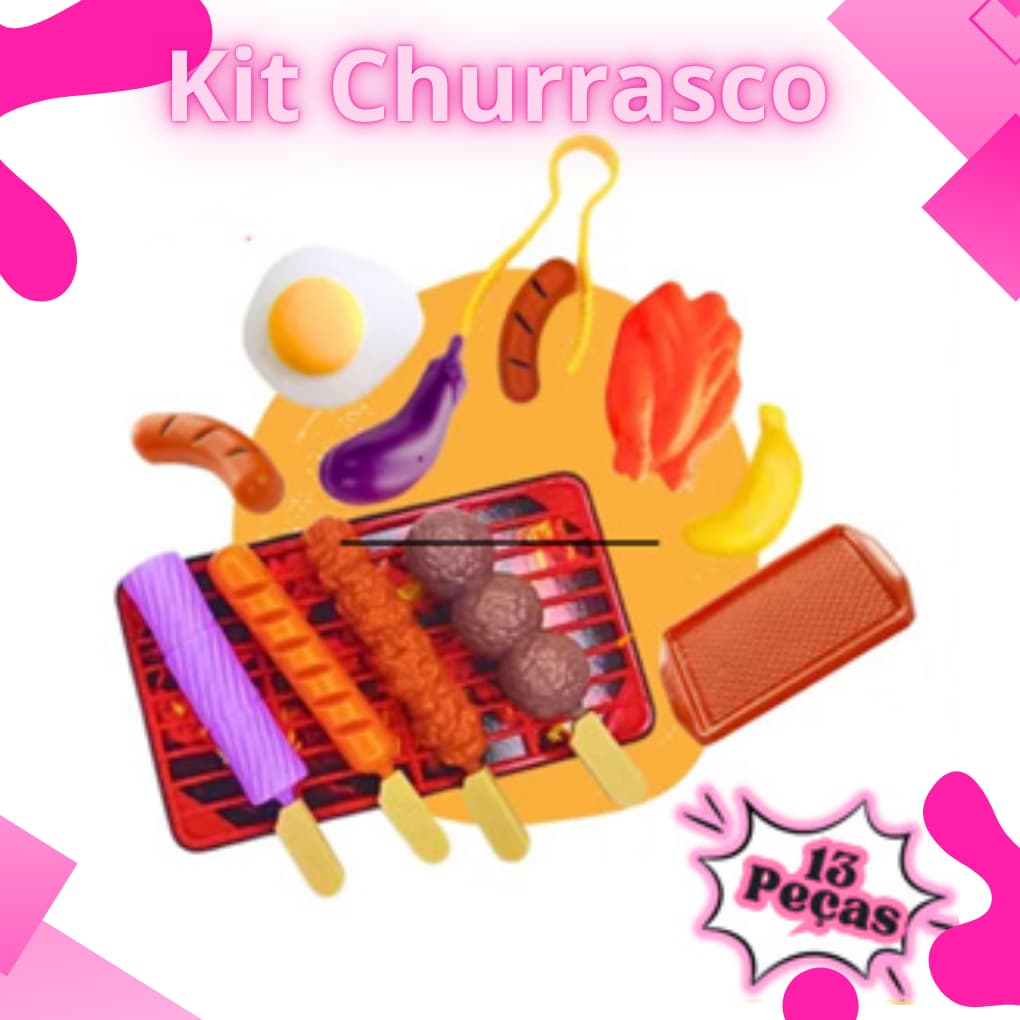 Kit 1/2 Brinquedos Comidinha Infantil Kit Churrasco Divertido com Espetinhos e Acessórios Completa