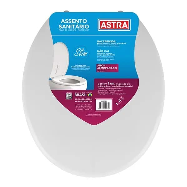 Assento Sanitário Astra Almofadado Slim  Confortável, Fácil de Limpar e Instalar  Econômico  Branco, Preto e Cinza