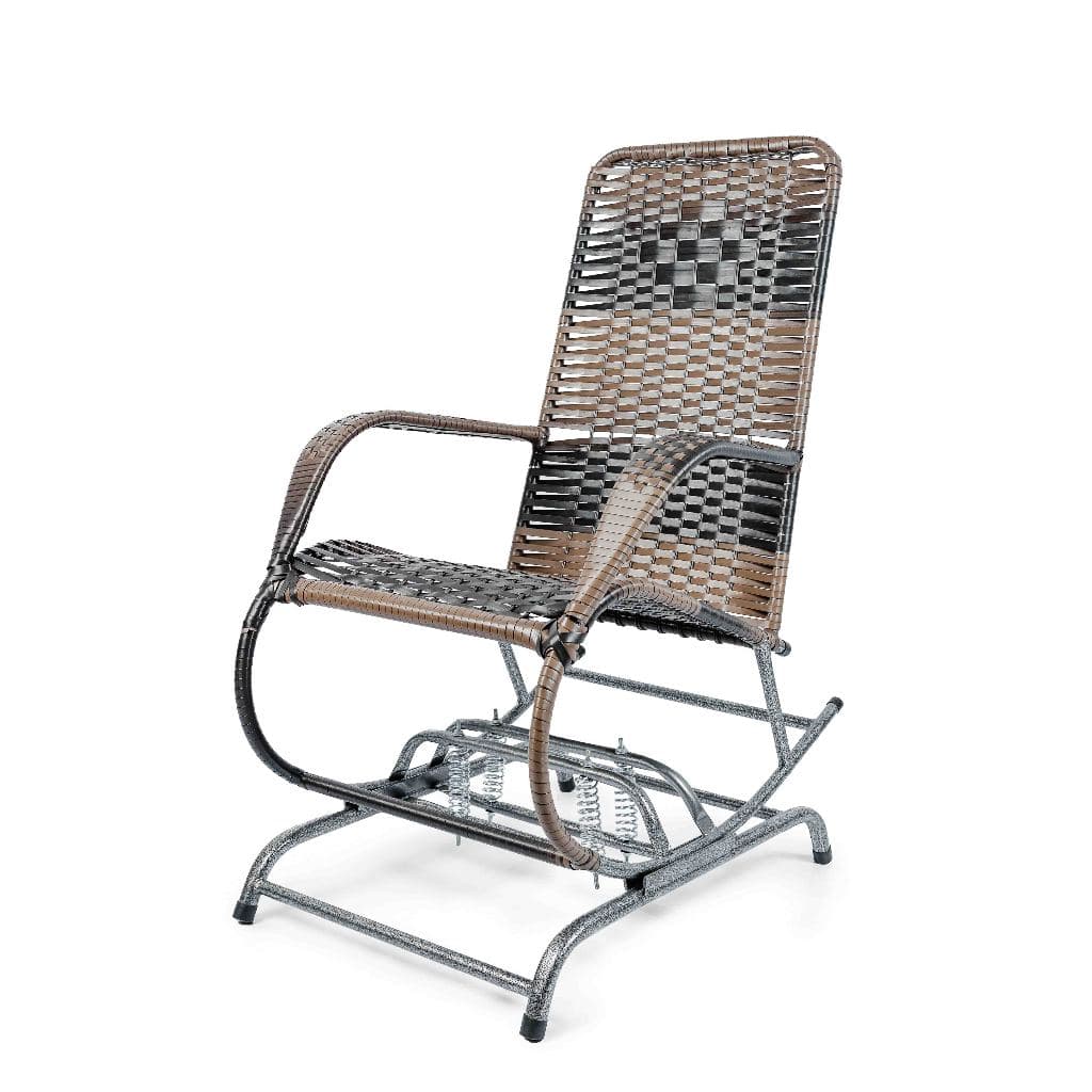 Cadeira de Balanço de Aço com Assento Corda Sintética Confortável Jardim Para Sala Moderna Decorativa