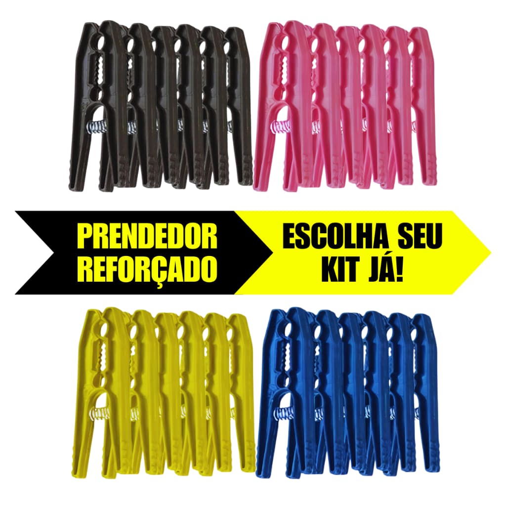 Kit Prendedores de Roupas Grandes Pregador Reforçado de Plástico Kit 12-24-36-48-60-72-84-96-108-120
