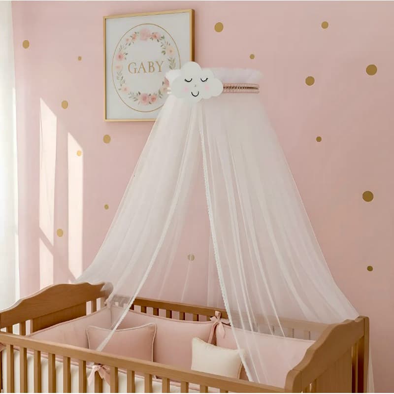 Dossel nuvem + mosquiteiro para berço menina