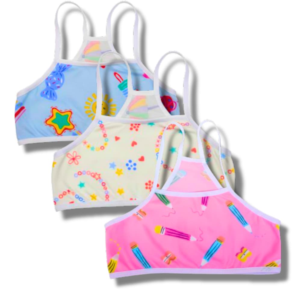 Kit 3 Top sutiã infantil estampado menina moça nadador