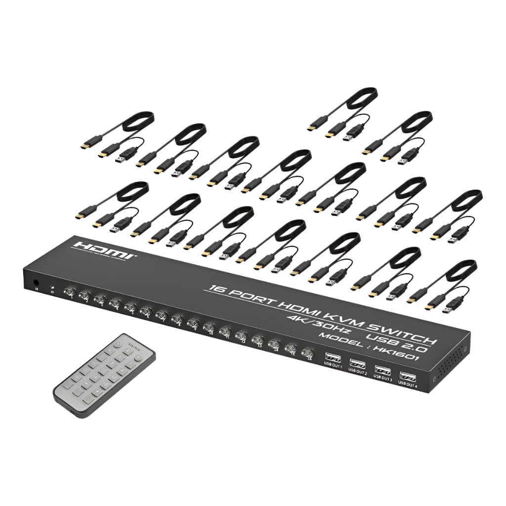 Chaveador Switch Kvm Hdmi 16 Portas 16x1 Usb Com Cabos Kvm