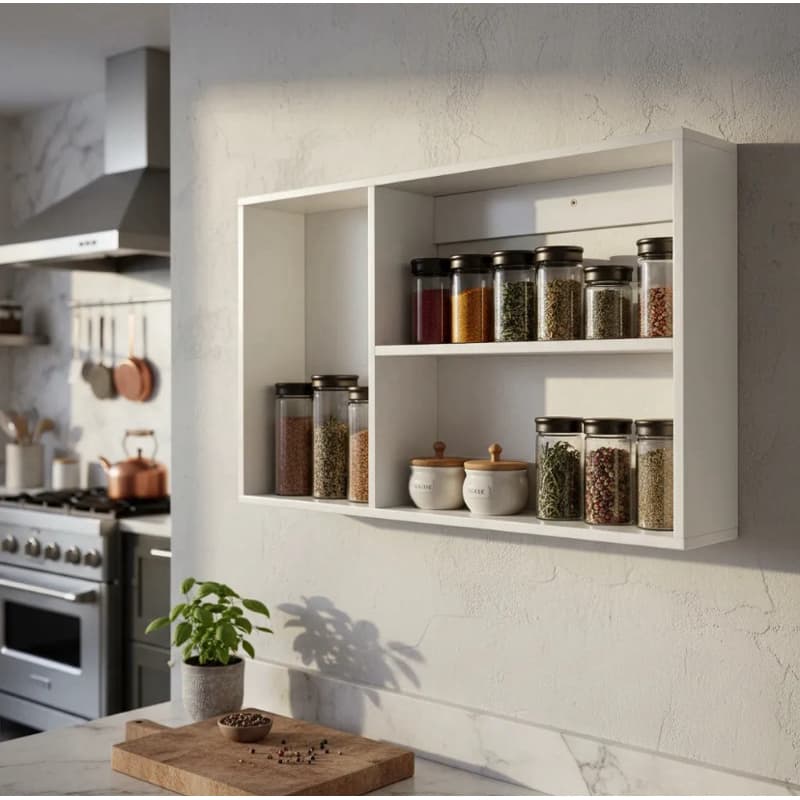 Porta Temperos Nicho 2 Prateleiras Cozinha Suporte Suspenso Especiarias Mdf