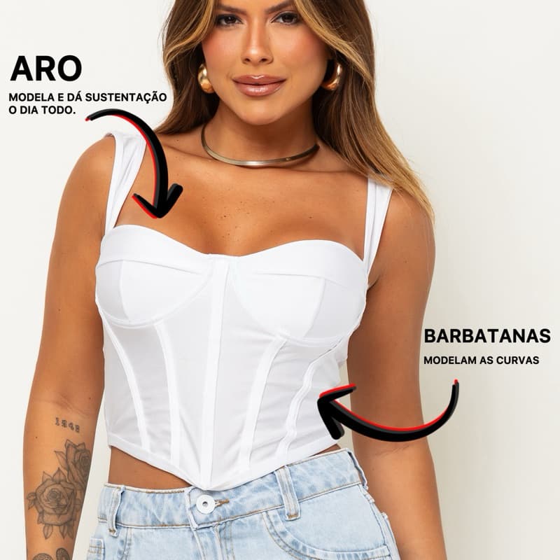Cropped Feminino Corset Regata Acetinado Alça Grossa