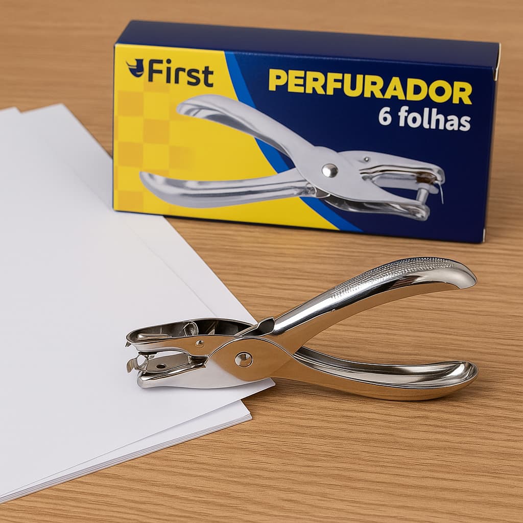 Perfurador Papel Metal Capacidade Seis Folhas Trabalho Escritório Escola