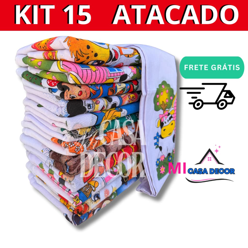 kit 15 pano de prato bainha Branco estampados 100% algodão